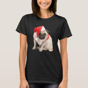 Süßer brauner Pug-Welpe mit Weihnachtsmannmütze Bi T-Shirt
