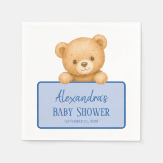 Süßer brauner Teddybär blaue Babyparty für Jungen Serviette