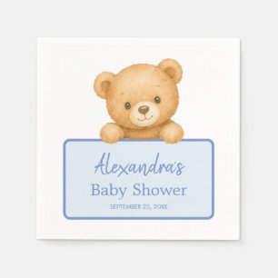 Süßer brauner Teddybär blaue Babyparty für Jungen Serviette