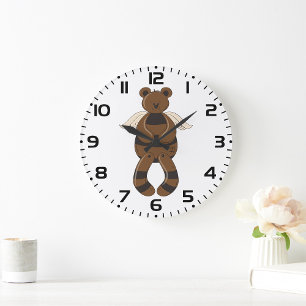 Süßer brauner Teddybär mit Engelsflügeln Große Wanduhr
