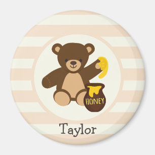Süßer brauner Teddybär mit gelbem Honig Magnet