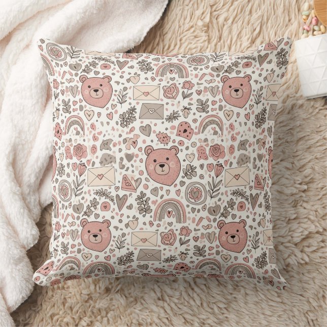 Süßer brauner Teddybär Regenbogen-Kinderzimmer Kissen (Decke)