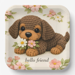 Süßer brauner Welpe Floral  Pappteller