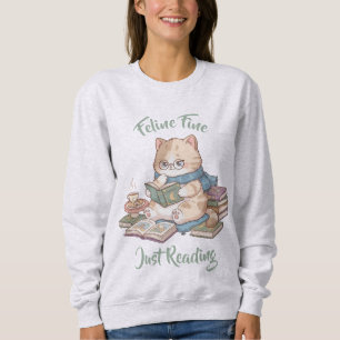 Süßer Büchernarr-Pullover Kuschelkatze beim Lesen Sweatshirt