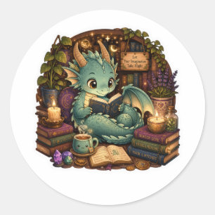 Süßer Buchliebhaber-Drache-Aufkleber Runder Aufkleber