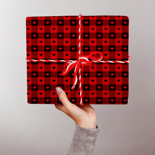 Süßer Büffel-Karo Mit Herzen Rot Mädchen Weihnacht Geschenkpapier