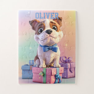 Süßer Bulldoggen-Welpe Pastellfarben und Geschenke Puzzle