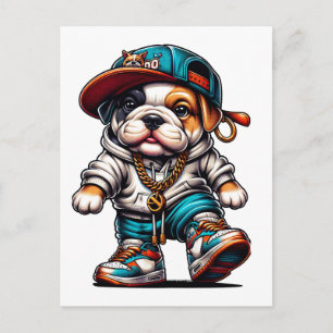 🐶 Süßer Bulldoggen-Welpe Streetwear Hunde-Liebhab Postkarte