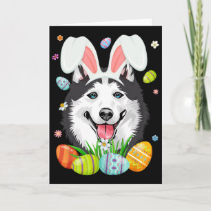 Süßer Bunny Siberian Husky Hundekopf und Osterei Karte