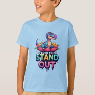 Süßer bunter Dinosaurier sitzt auf einer Blume T-Shirt