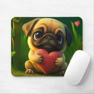 Süßer bunter Mops-Hund-Welpe mit einem Herzen Mousepad