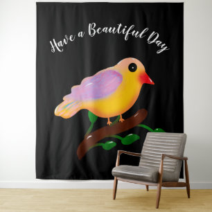 Süßer bunter Vogel auf einem Ast Handgezeichnete Wandteppich