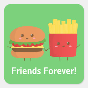 Süßer Burger und Pommes Frites Freunde für immer Quadratischer Aufkleber