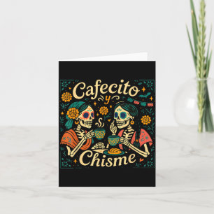 Süßer Cafecito und Klatsch Halloween-Skelett Dia D Karte