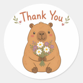 Süßer Capybara-Danke-Wildblumen-Aufkleber Runder Aufkleber