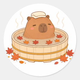 Süßer Capybara-Herbst-Onsen-Ahornblatt-Aufkleber Runder Aufkleber