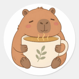 Süßer Capybara-Kaffee-Tassen-Umarmungs-Aufkleber Runder Aufkleber