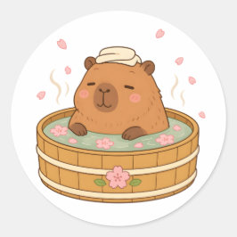 Süßer Capybara Sakura Onsen Kirschblüten Aufkleber