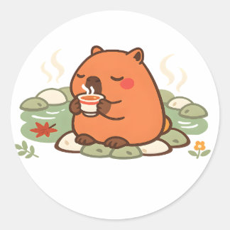 Süßer Capybara-Teepause-Onsen-Heißquellen-Aufklebe Runder Aufkleber
