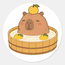 Süßer Capybara-Yuzu-Bad-Onsen-Kawaii-Aufkleber Runder Aufkleber