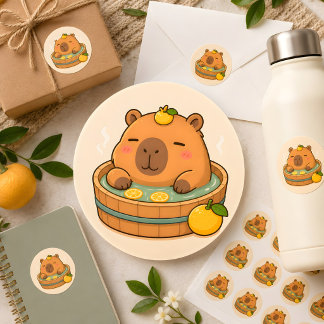 Süßer Capybara-Yuzu-Spa-Kawaii-Tier-Aufkleber Runder Aufkleber