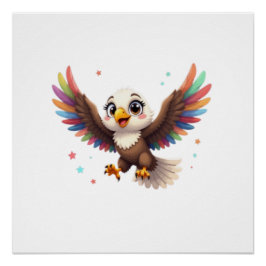 Süßer Cartoon-Adler im Flug – Freundliche Vektor-K Poster