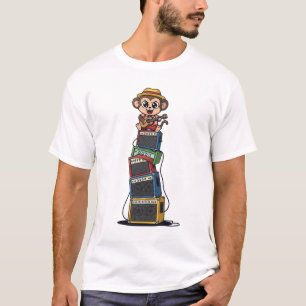 Süßer Cartoon-Affe als Rocker beim Ukulele-Spielen T-Shirt
