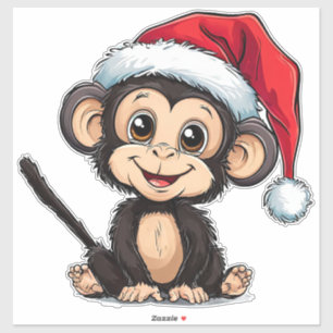Süßer Cartoon-Affe mit Weihnachtsmannmütze Aufkleber