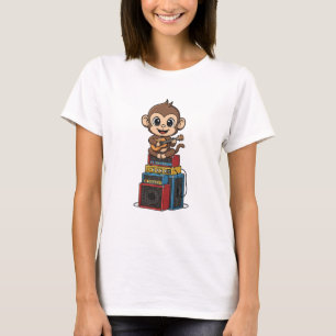 Süßer Cartoon-Affe-Musiker spielt Ukulele T-Shirt