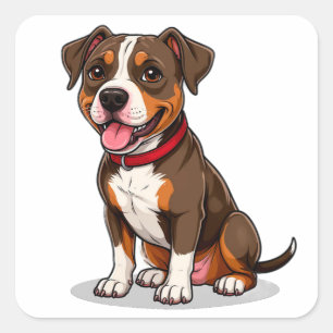Süßer Cartoon Amerikanischer Pit Bull Hund  Quadratischer Aufkleber