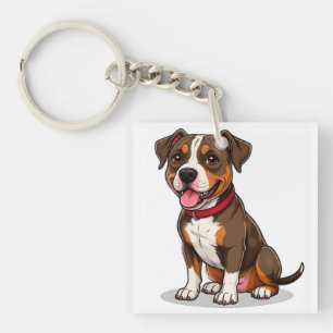 Süßer Cartoon Amerikanischer Pit Bull Hund  Schlüsselanhänger