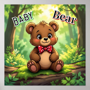 Süßer Cartoon-Babybär im Wald Poster