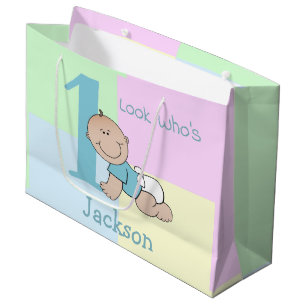 Süßer Cartoon-Babyjunge 1. Geburtstag Große Geschenktüte