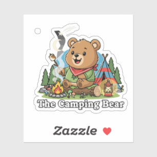 Süßer Cartoon-Campingbär röstet Marshmallow Aufkleber