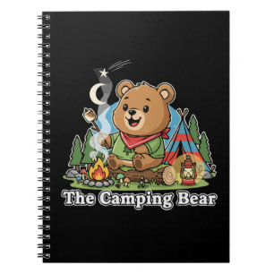 Süßer Cartoon-Campingbär röstet Marshmallow Notizblock