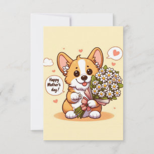 Süßer Cartoon-Corgi mit Gänseblümchen Frohen Mutte Karte