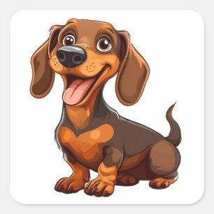 Süßer Cartoon-Dachshund-Hund Quadratischer Aufkleber