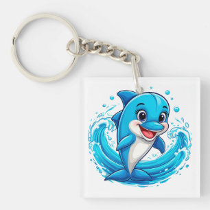 Süßer Cartoon-Delfin plantscht im Wasser Schlüsselanhänger