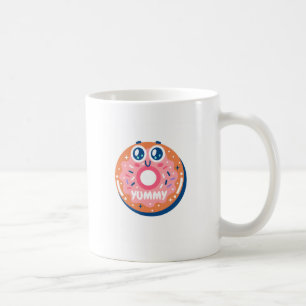 Süßer Cartoon-Donut mit rosa Streuseln und Kawaii- Kaffeetasse