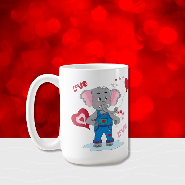 Süßer Cartoon Elefant und Herz 15 Unzen Tasse (This sweet cartoon elephant and hearts mug is sure to make you smile :) )