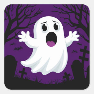 Süßer Cartoon-Geist an Halloween Quadratischer Aufkleber