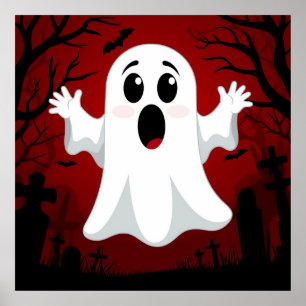 🎃 Süßer Cartoon-Geist Gruseliger Halloween-Wand Poster