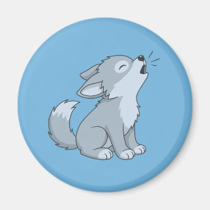 Süßer Cartoon-Heulwolf-Welpe auf Blau Magnet