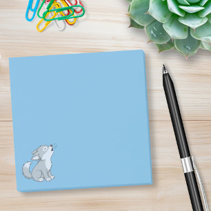 Süßer Cartoon-Heulwolf-Welpe auf Blau Post-it Klebezettel