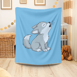 Süßer Cartoon-Heulwolf-Welpe Blau Fleecedecke