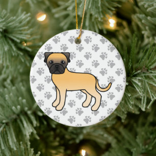 Süßer Cartoon-Hund der Rasse Bullmastiff in Rehfar Keramik Ornament