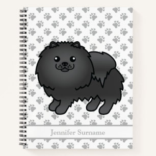 Süßer Cartoon-Hund der Rasse Schwarz-Pomeranian & Notizbuch
