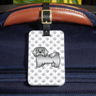 Süßer Cartoon-Hund Havanese in Silber & Benutzerde Gepäckanhänger