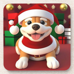 Süßer Cartoon-Hund im Santa-Outfit  Getränkeuntersetzer