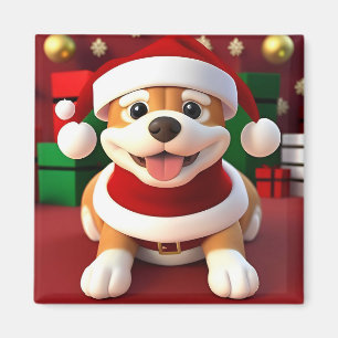 Süßer Cartoon-Hund im Santa-Outfit Magnet